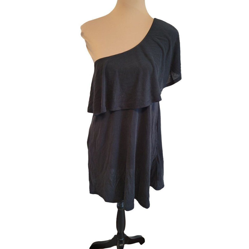 BP One Shoulder Ruffle Dress w/Pockets Black XS